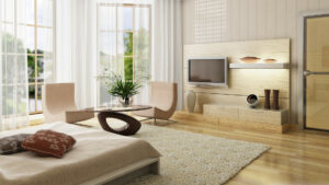 Modern-Ikea-Living-Room-Armless-Chairs-Wth-Round-Glass-Coffee-Table-Flowers-Vase-White-Fur-Rugs-Day-